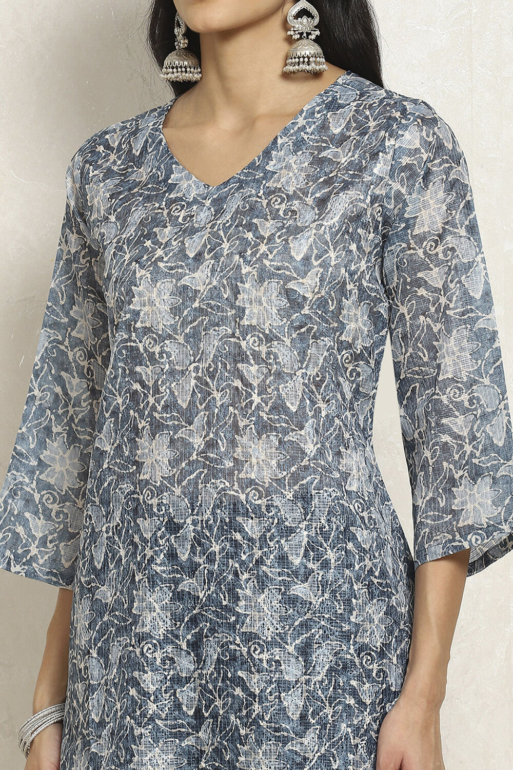 Blue Cotton Kota Floral Printed Unstitched Suit Set image number 2