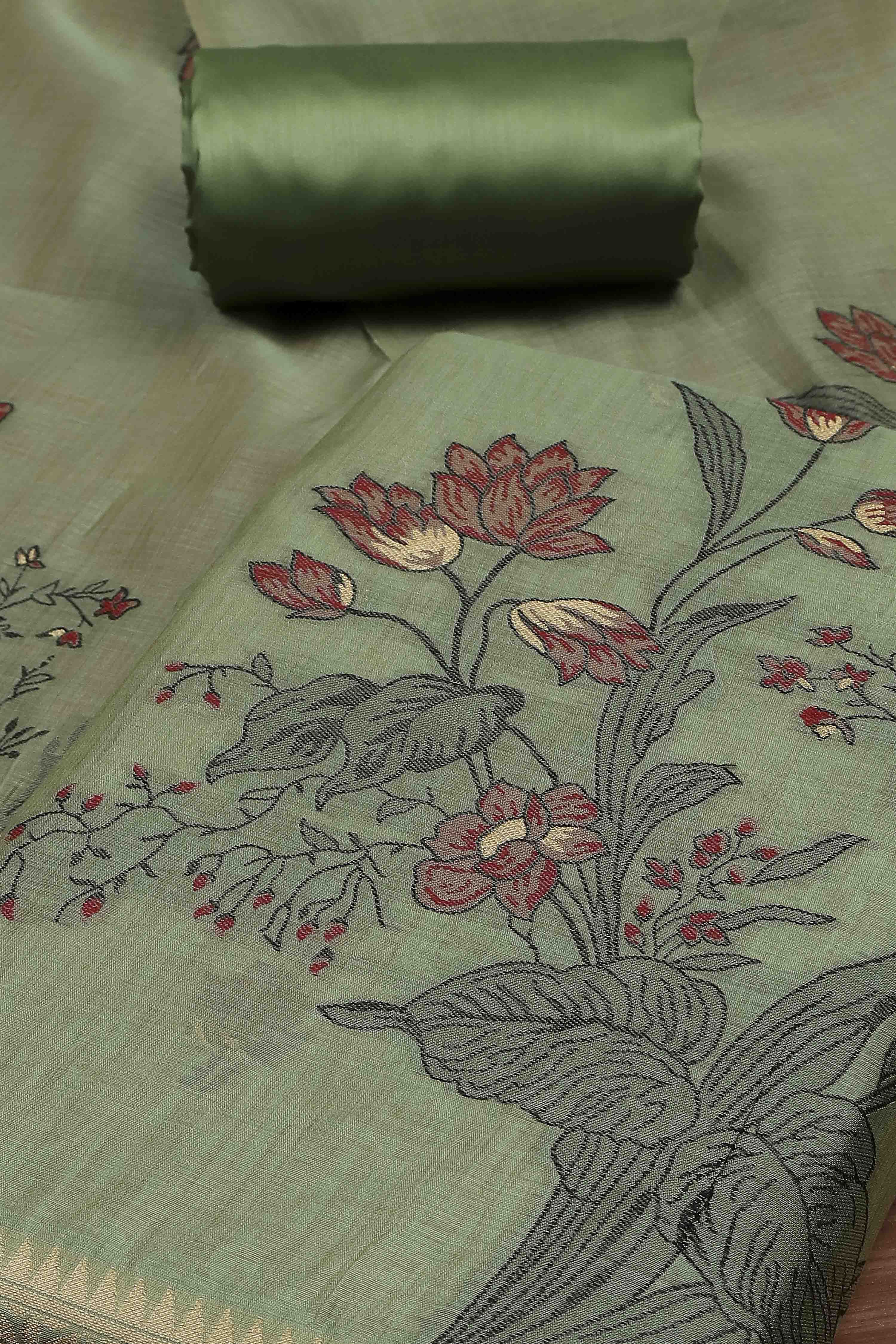 Peach Cotton Jamdani Unstitched Suit Set image number 1