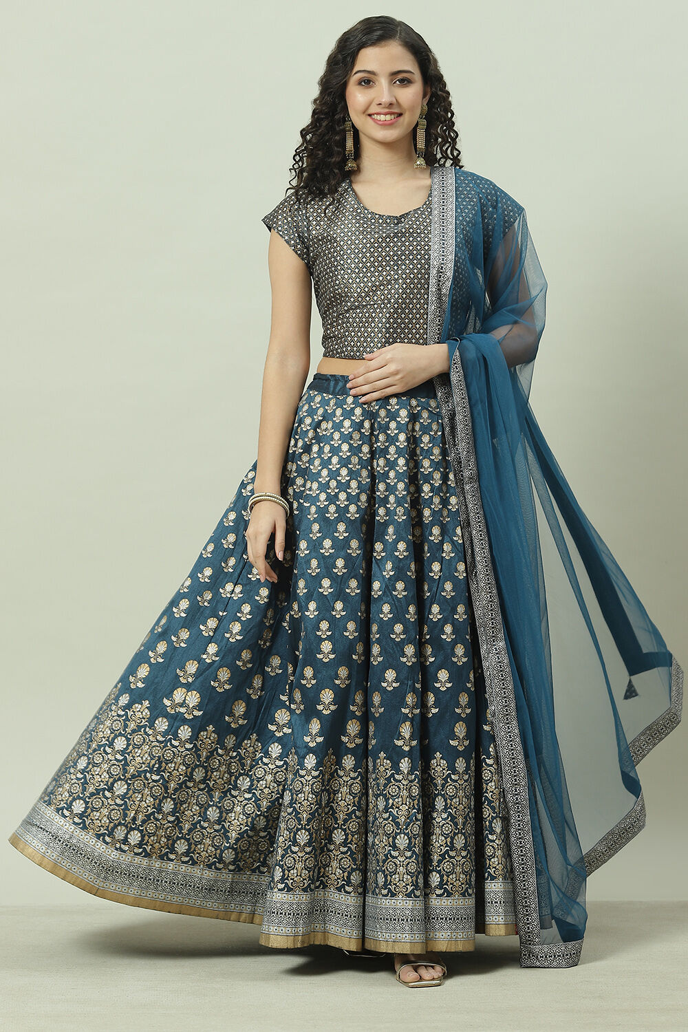 Teal Art Silk Lehenga  Set image number 0