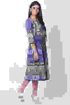 Blue Art Silk A Line Fusion Wear Dress image number 3