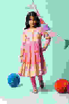 Pink Rayon Flared Printed Kurta Set image number 0