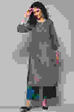 Blue Cotton Blend Straight Yarndyed 2 Piece Set image number 0