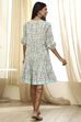 Blue Cotton Floral Printed Tiered Dress image number 3