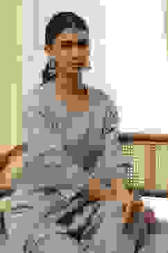 Powder Blue Embroidered Straight Suit Set image number 7