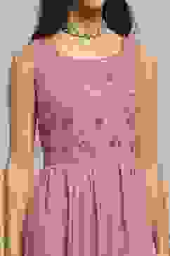 Blush Pink Polyester Flared Solid Dress image number 1