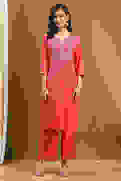 Pink Printed Festive Straight Suit Set image number 6