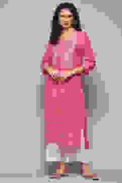 Pink Rayon flax Relaxed Kurta Palazzo Suit Set image number 6