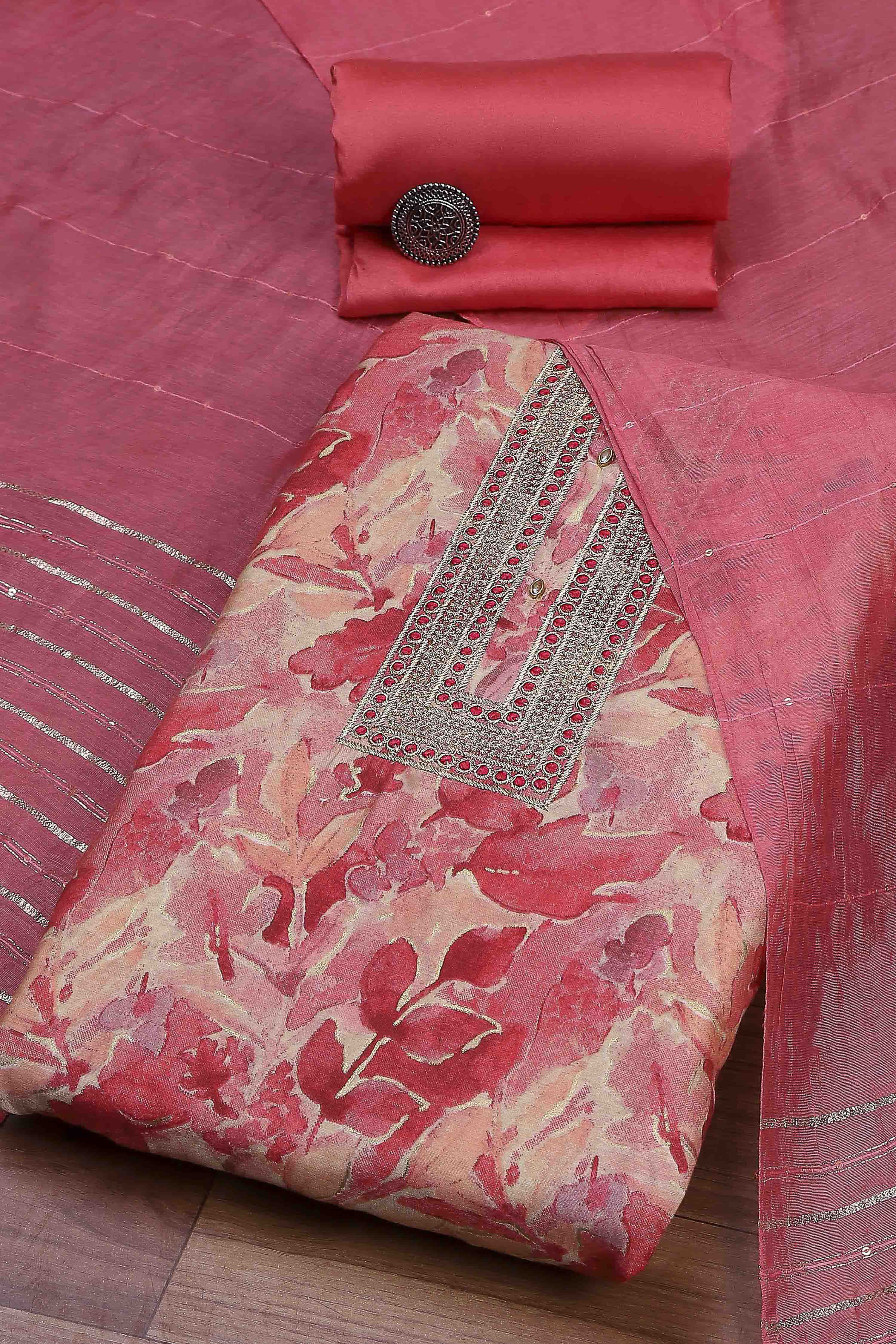 Old-Rose Modal Rajasthani Print Unstitched Suit Set image number 0