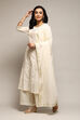 Off White Cotton Straight Printed Kurta Capri Suit Set