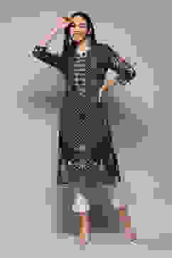 Navy LIVA Straight Printed Kurta image number 0