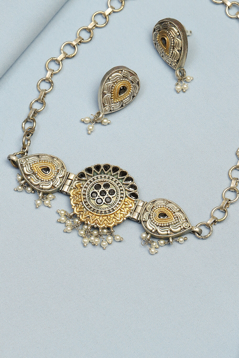 Oxidised Gold Alloy Necklace Set image number 2
