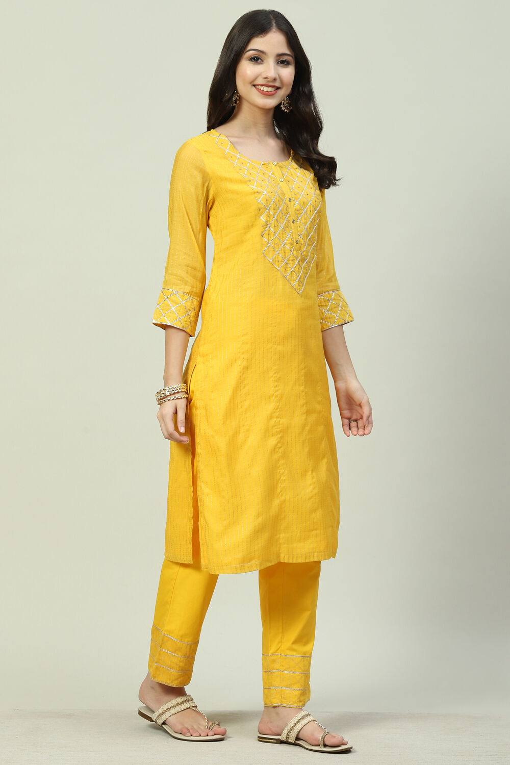 Yellow Art Silk A-Line 2 Piece Set image number 3