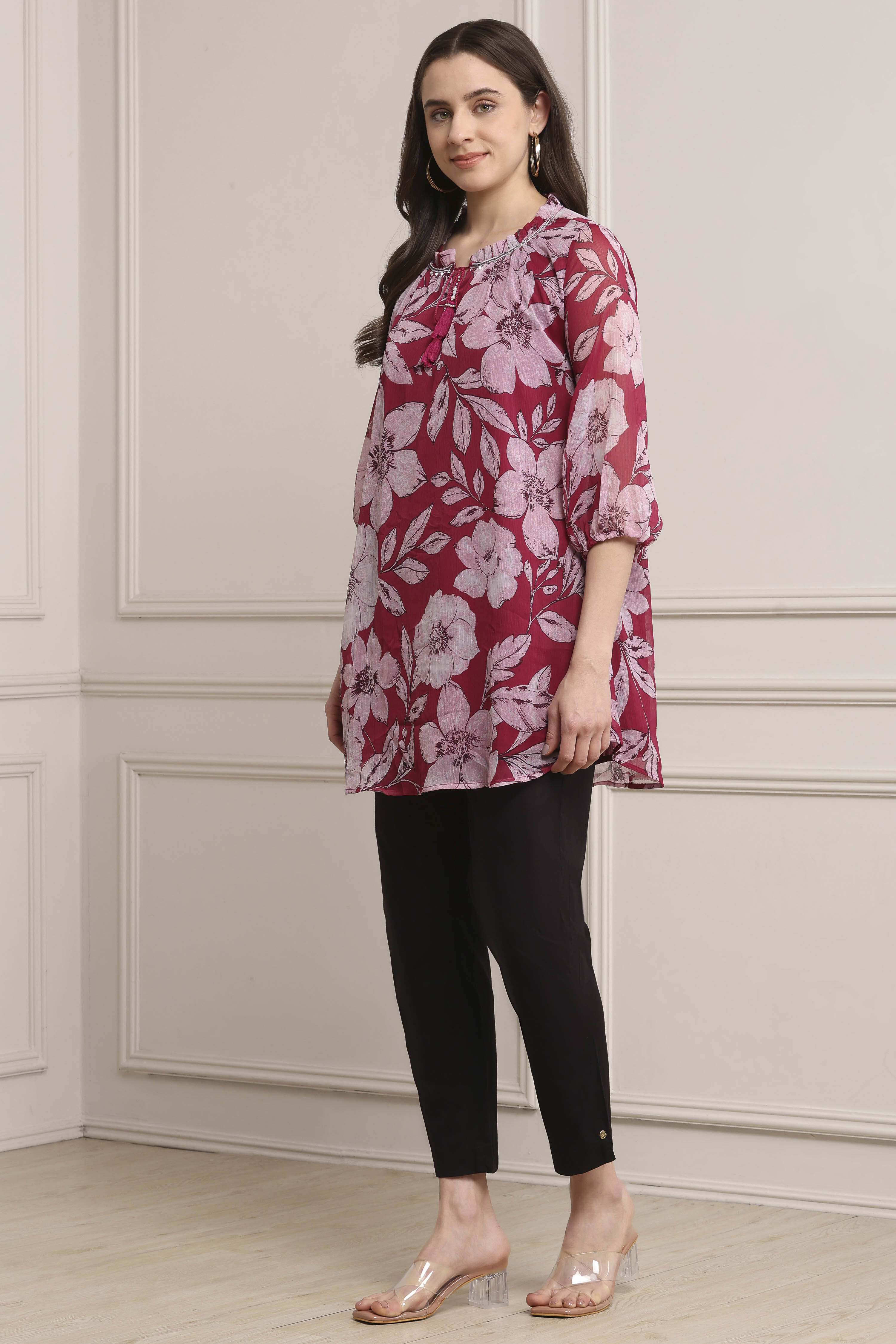 Berry Polyester Straight Kurta Pants Set image number 3