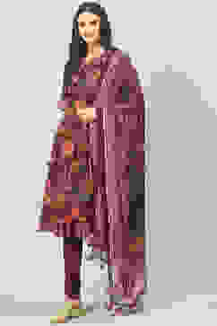 Wine Art Silk Straight Kurta Churidar Suit Set image number 0