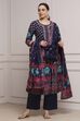 Navy Blue Cotton Printed Anarkali Suit Set image number 0