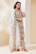 Beige Cotton Blend Straight Embroidered Suit Set image number 5
