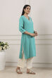 Turquoise Blue Sequined Embroidered Straight Kurta image number 4