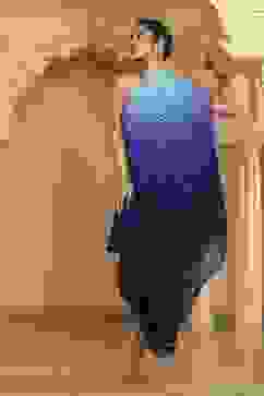 Blue Ombre Pure Chinnon Printed One Shoulder Kurta Set image number 0