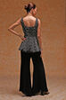 Black Heavy Beaded Embroidered Peplum Suit Set image number 3