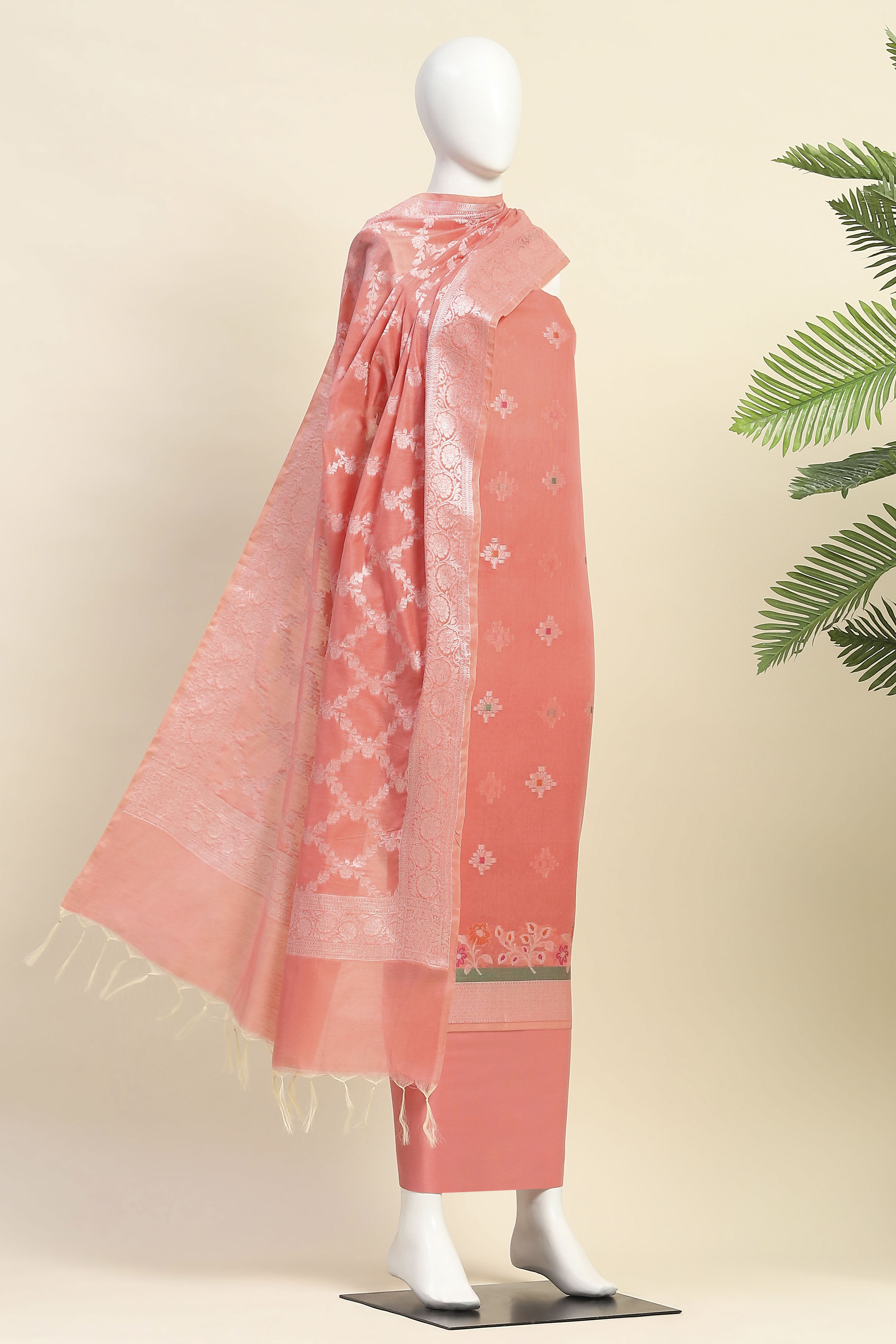 Pastel Cotton Printed Embroidered Unstitched Suit Set image number 4