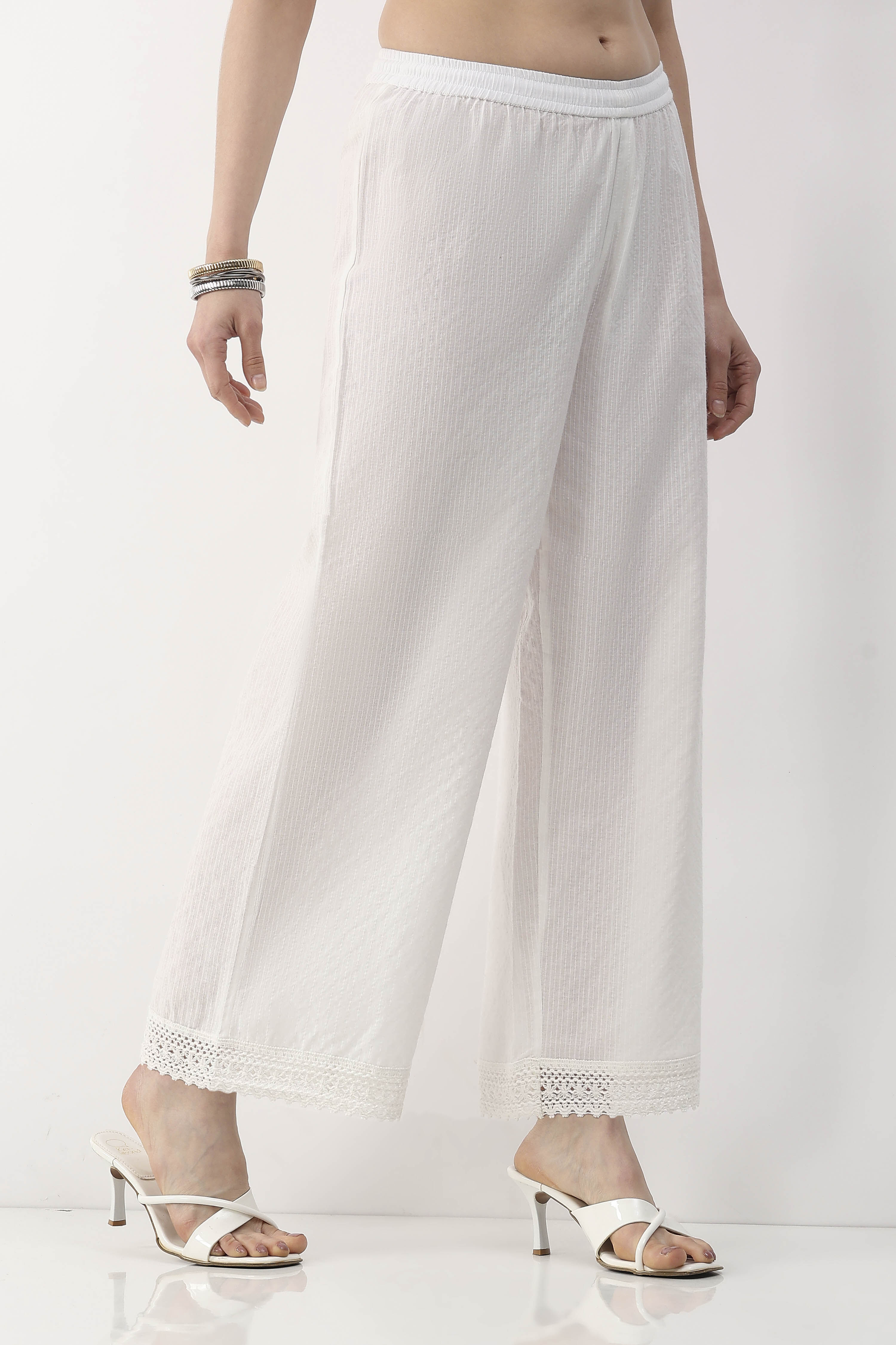 White Cotton Straight Palazzos image number 4
