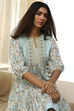 Blue Cotton Floral Printed Tiered Dress image number 6