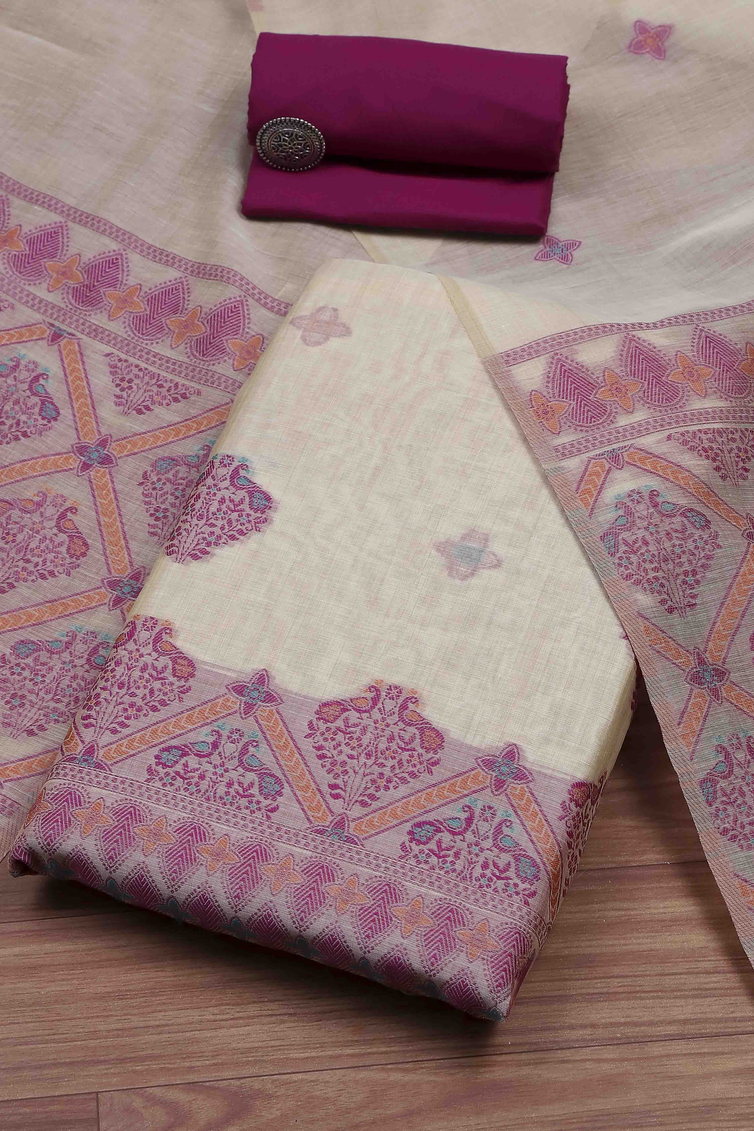 Rani Cotton Jamdani Unstitched Suit Set image number 0