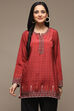 Red Cotton Blend Printed Kurti image number 5