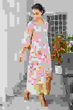 Beige & Pink Cotton Floral Printed Straight Kurta image number 4