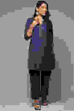 Blue Cotton Blend Straight Kurta Palazzo Suit Set image number 6