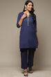 Blue Cotton Blend Straight Kurta Palazzo Suit Set image number 6