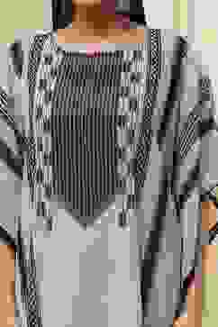 Beige and Black Printed Kaftan-Style Kurta Set image number 2