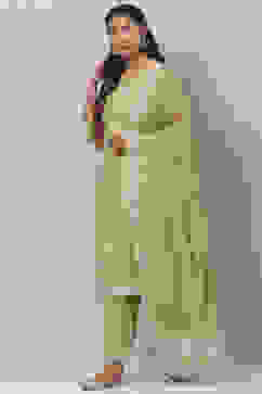Moss Green Cotton Straight Kurta Palazzo Suit Set image number 5
