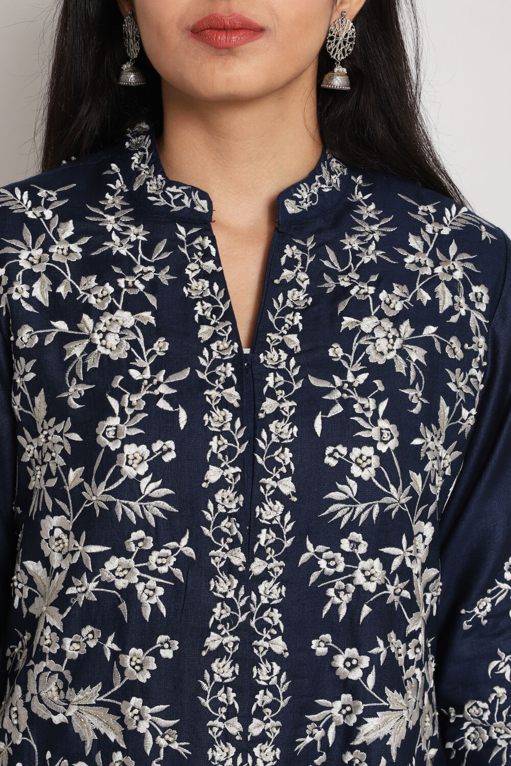 Blue Viscose Silk Front Open Kurta Regular Pant Suit Set image number 1