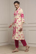 White and Pink Printed Straight Kurta image number 2