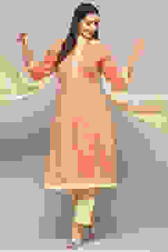 Peach Cotton Unstitched Suit set image number 1