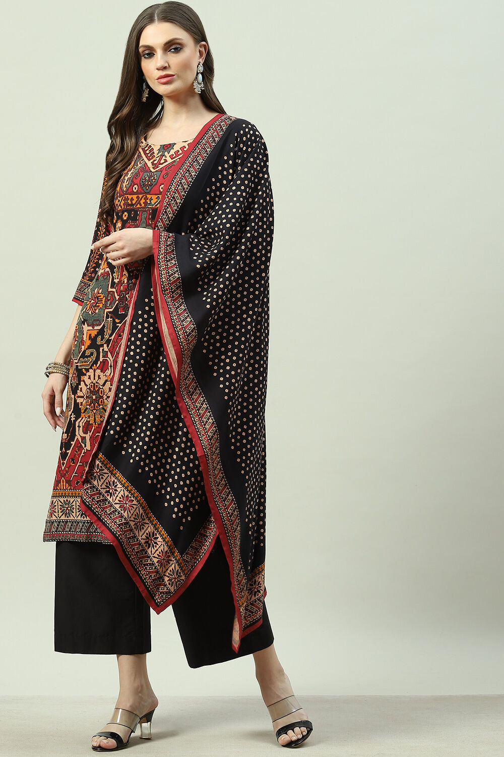 Red Rayon Straight Kurta Palazzo Suit Set image number 5