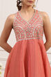 Coral Pink Poly Tissue Mirror Work Anarkali Dress With Dupatta image number 1