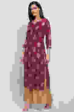 Maroon Viscose Straight Kurta image number 0