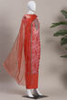 Old-Rose Organza Rajasthani Print Unstitched Suit Set image number 4