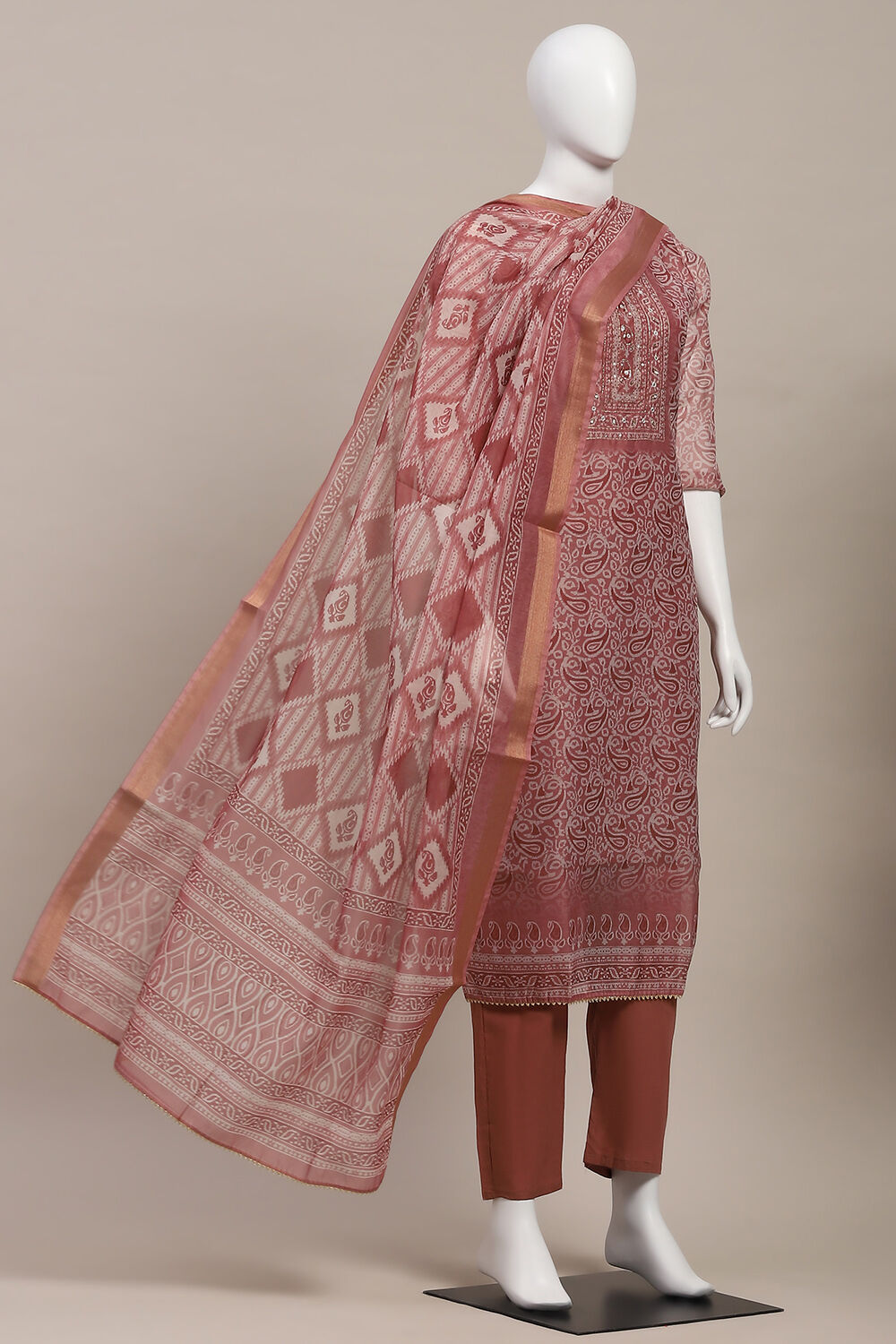 Magenta Chanderi Digital Print Unstitched Suit Set image number 4