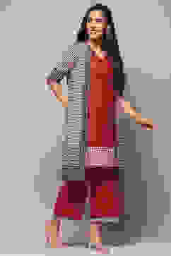 Maroon Cotton Printed Kurta & Palazzo Suit Set image number 6