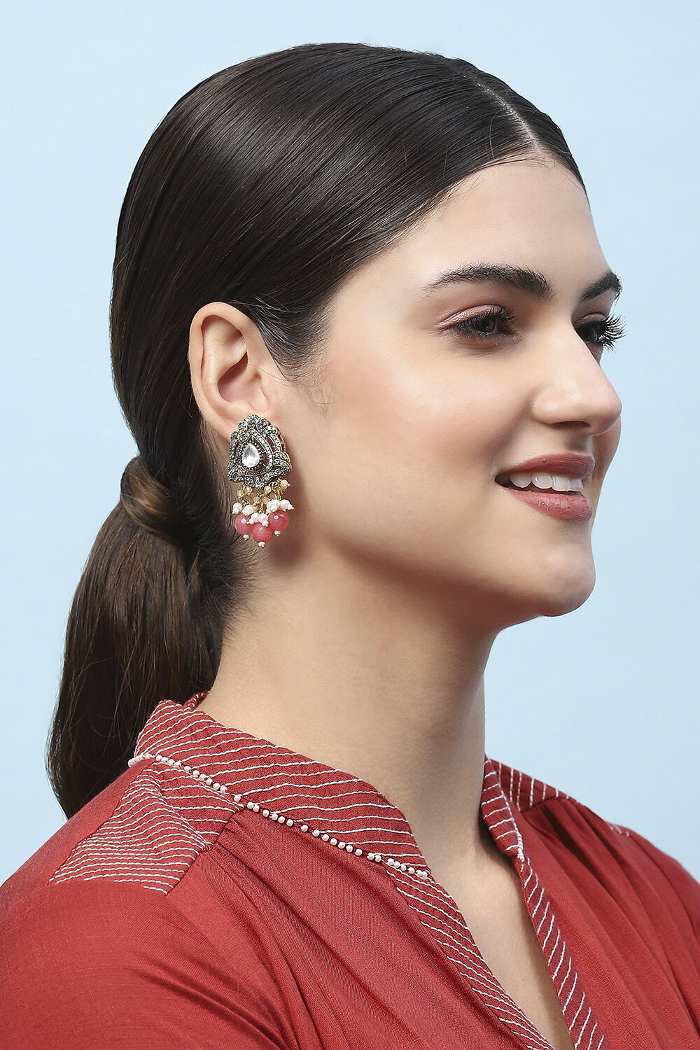 Peach Stone Embellished Earrings image number 1