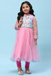 Pink Net Anarkali Kurta and Churidar Suit Set image number 0