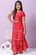 Red Art Silk Printed Short Top Lehenga Set image number 0