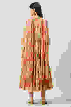 Peach Cotton Flared Kurta Churidar Suit Set image number 4