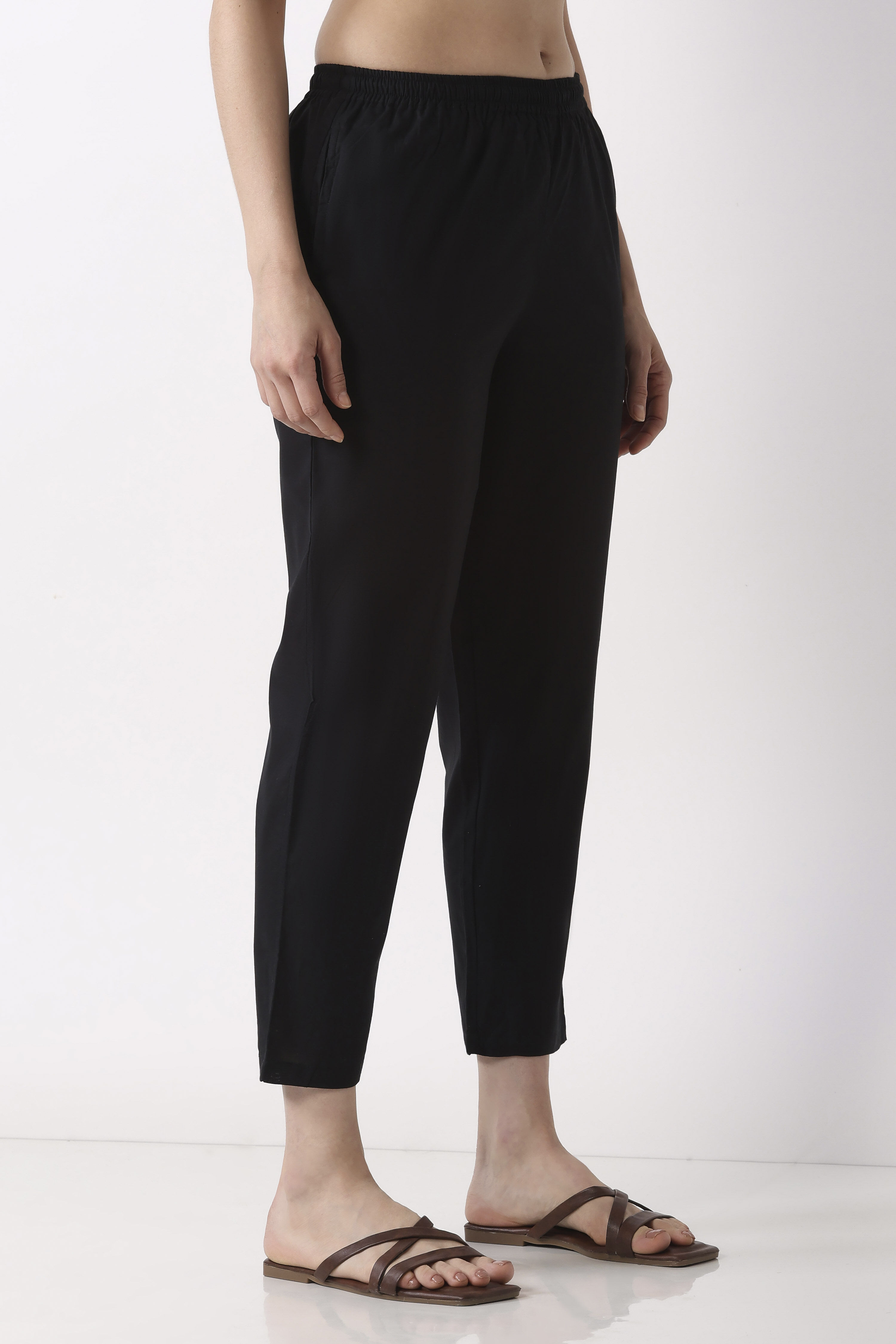 Black Cotton Slim Pants image number 3
