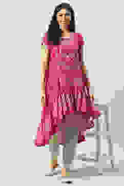 Purple Rayon Asymmetric Printed Kurta Dress image number 5