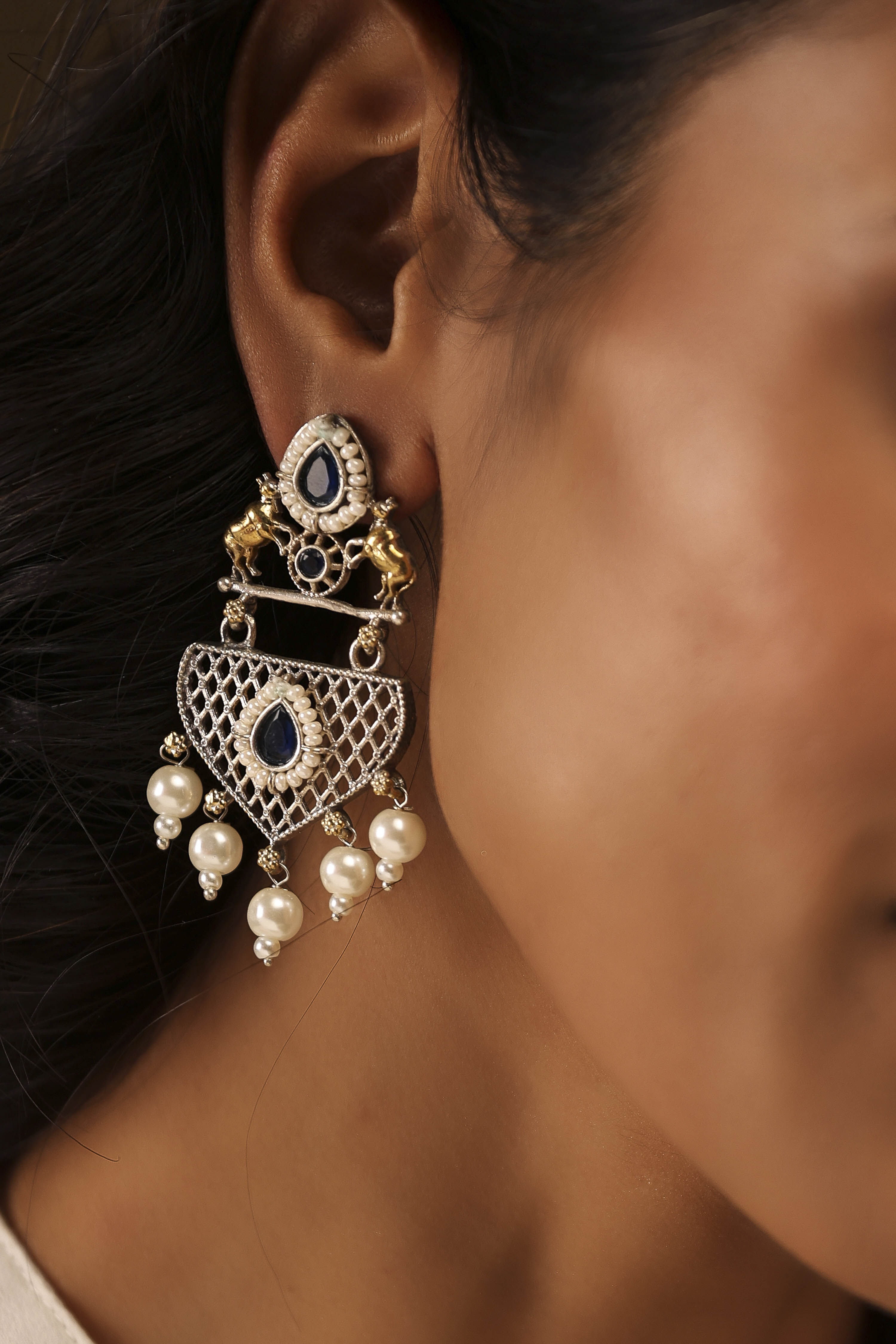 Navy Brass Drop & Danglers image number 1