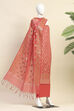 Hot Pink Poly Cotton Banarasi Unstitched Suit Set image number 4